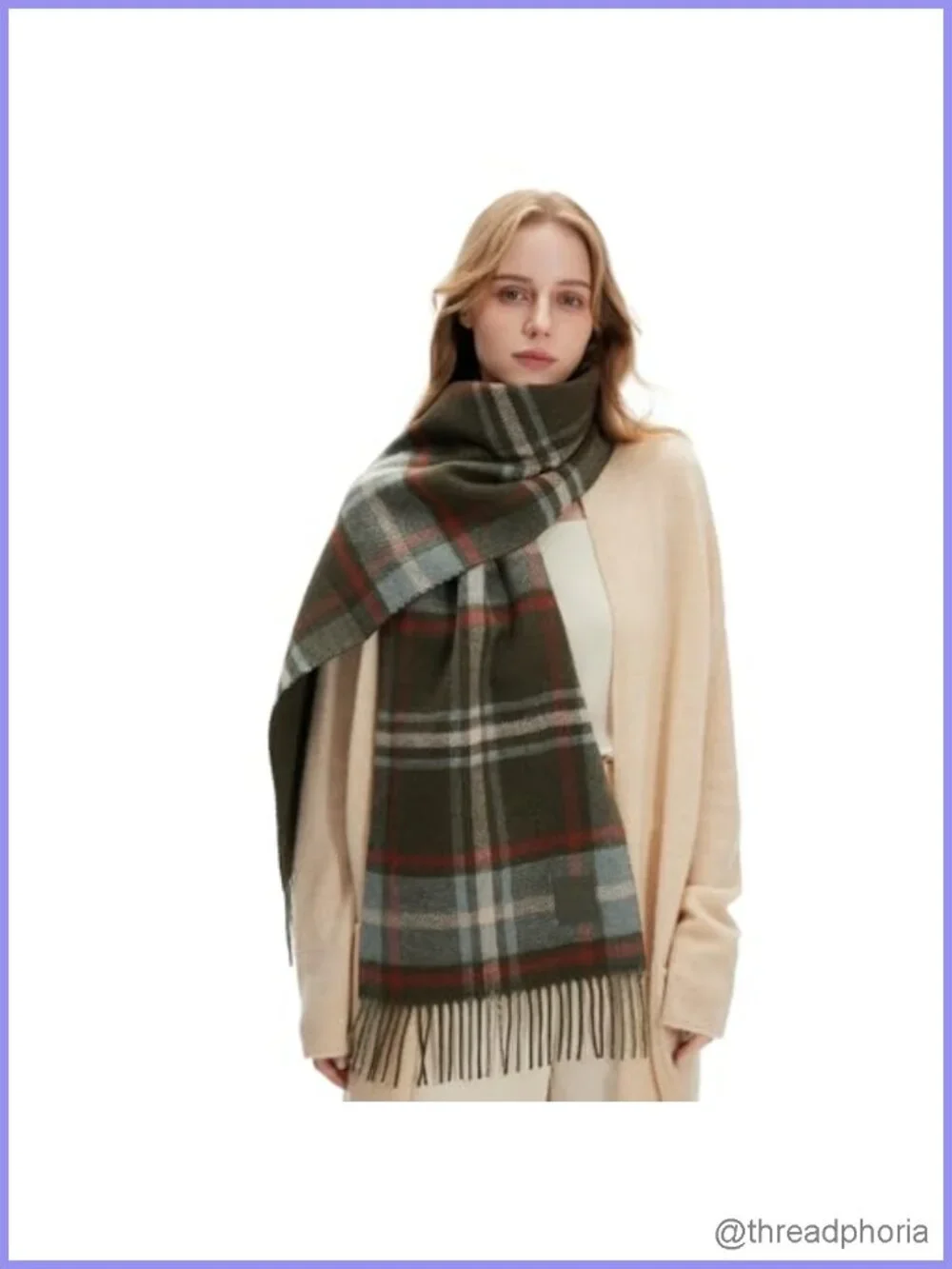 Wool Blend Plaid Winter Scarf Oversized Shawl Wrap Unisex